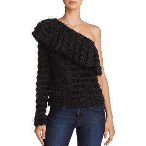 NWT WAYF JOHNIE RUFFLED SHADOW STRIPE ONE SHOULDER SWEATER  - Large